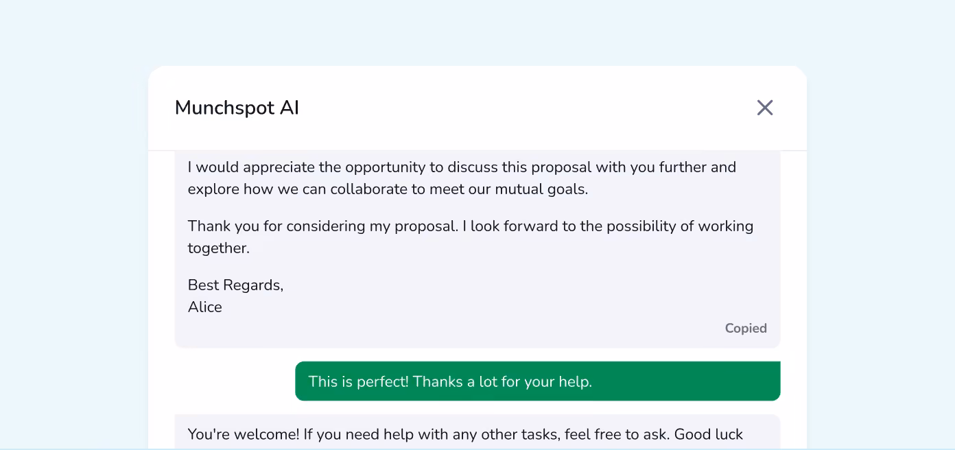AI chat assistant helping write a reply