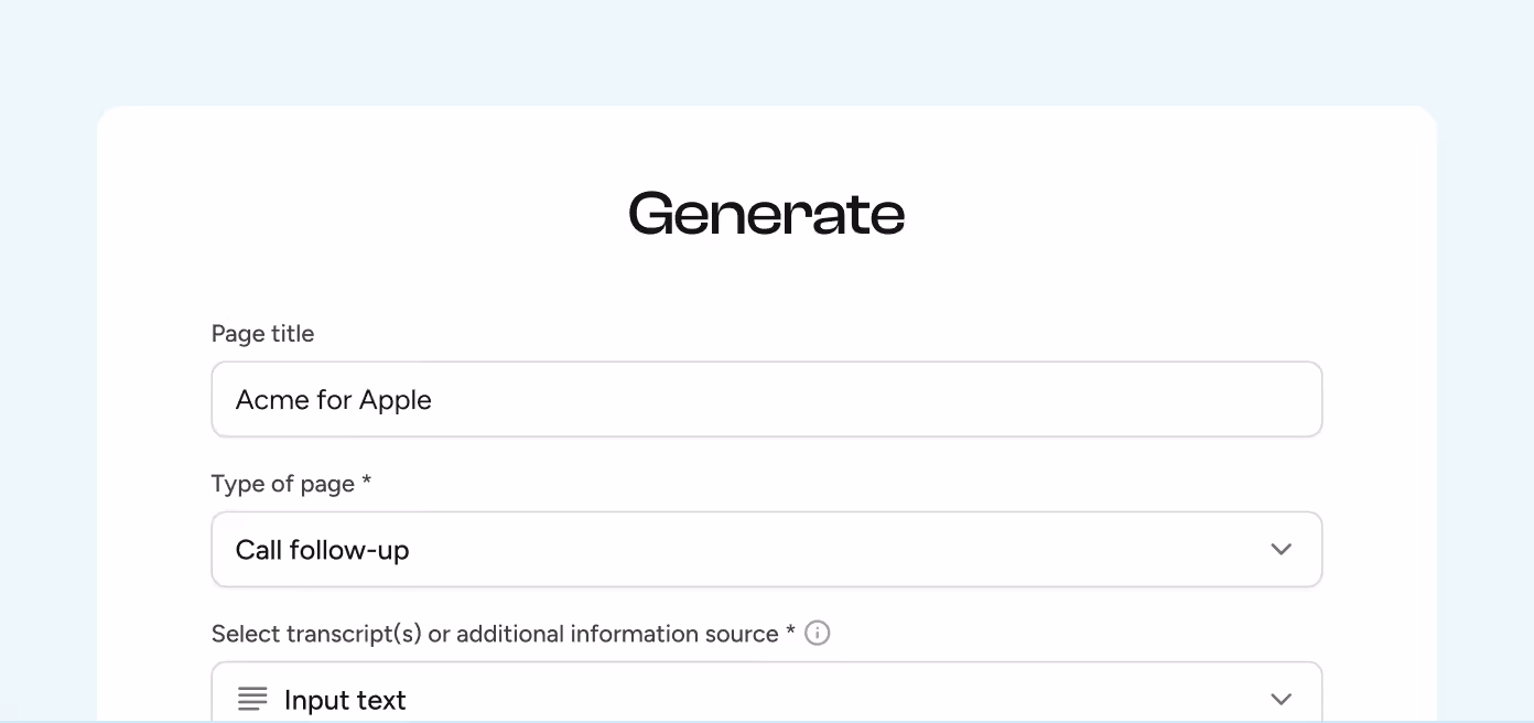 Form for generating a page with AI