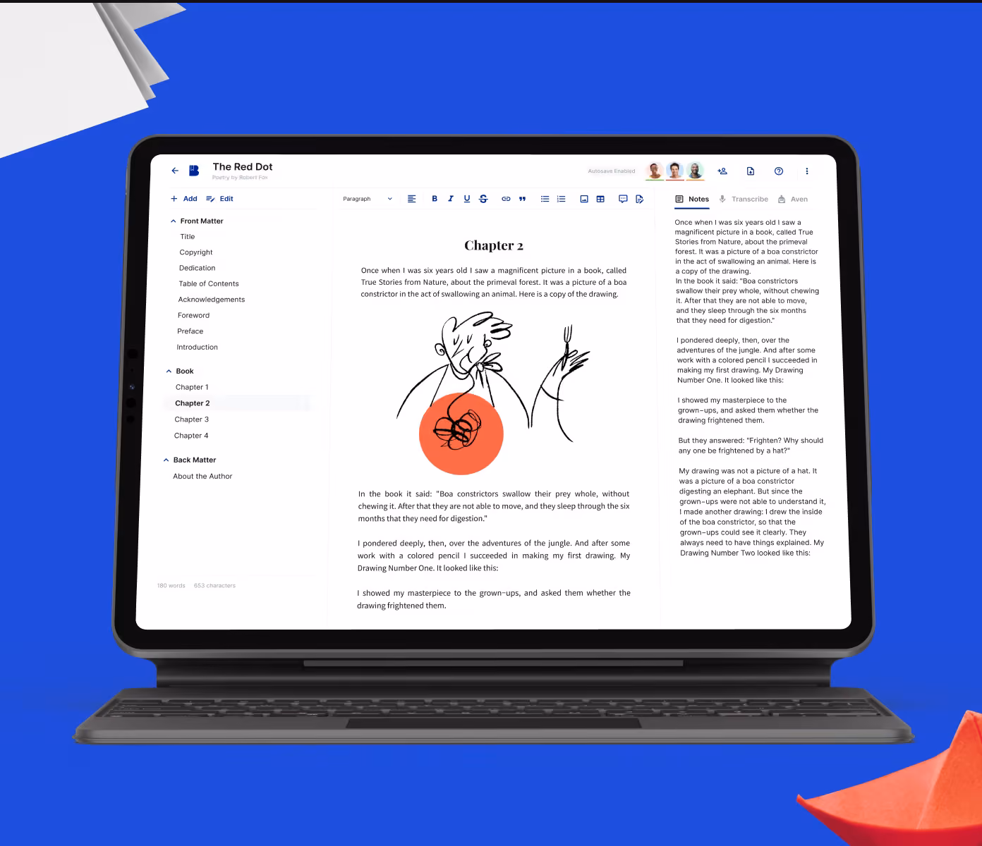 Blooksy book editor on a tablet