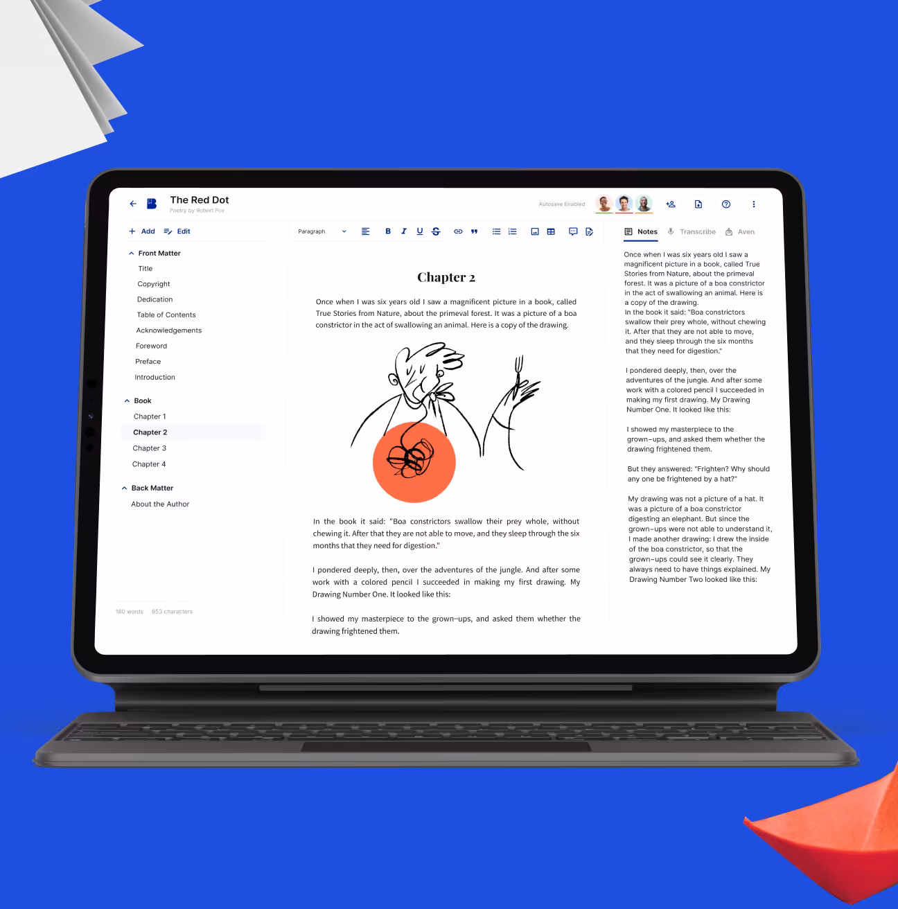 Blooksy book editor on a tablet