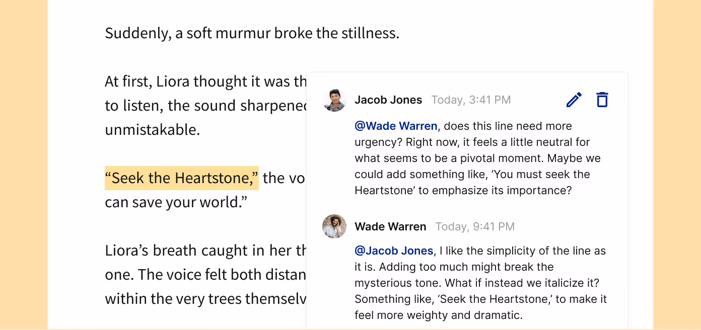 Comments with mentions next to a story