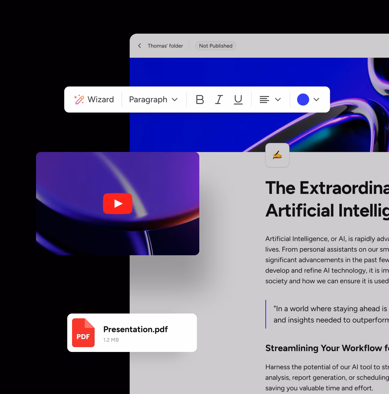 Distribute page editor with an embedded video