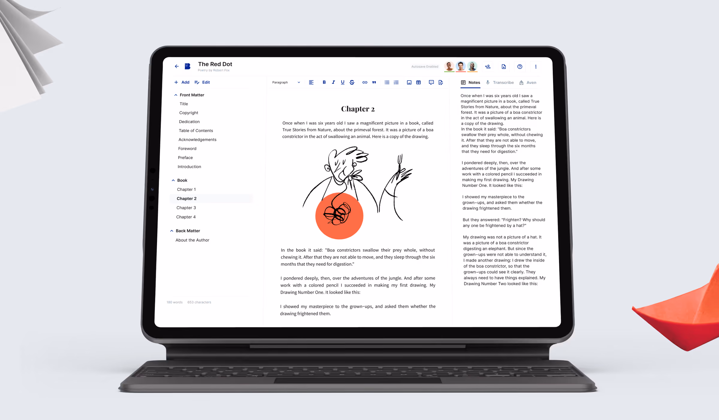 Blooksy book editor on a tablet