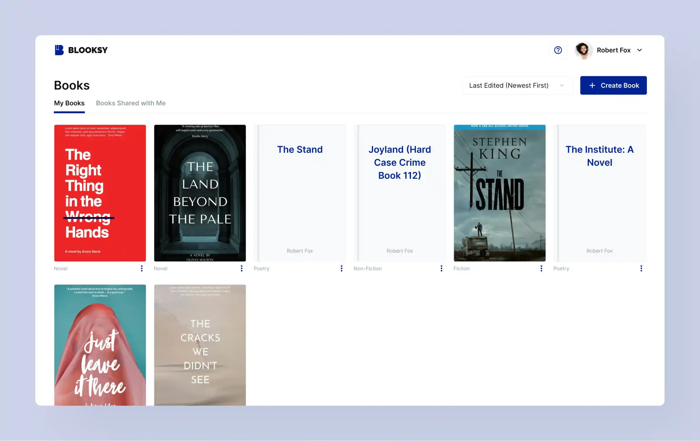 Blooksy book library with book covers