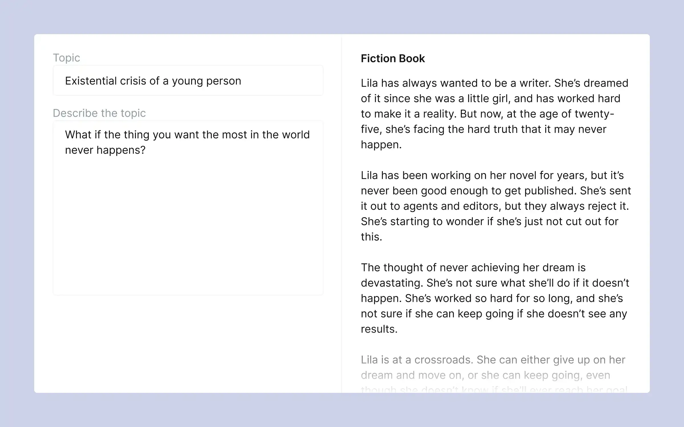 Blooksy AI writer generating a fiction book from a topic