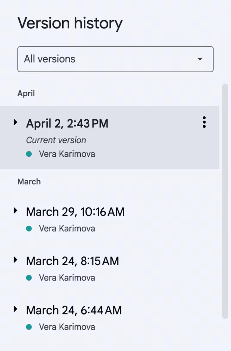 Google Docs version history