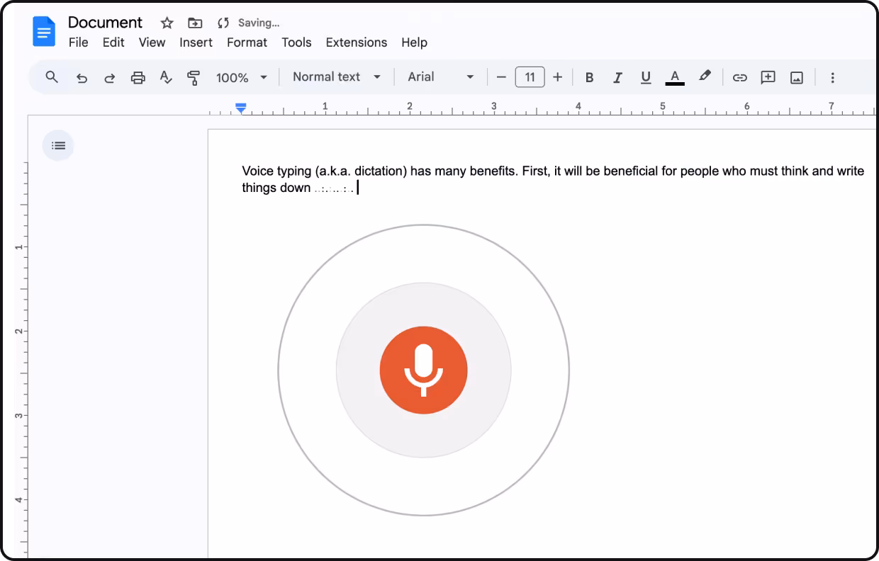 Google Docs voice typing with a microphone button
