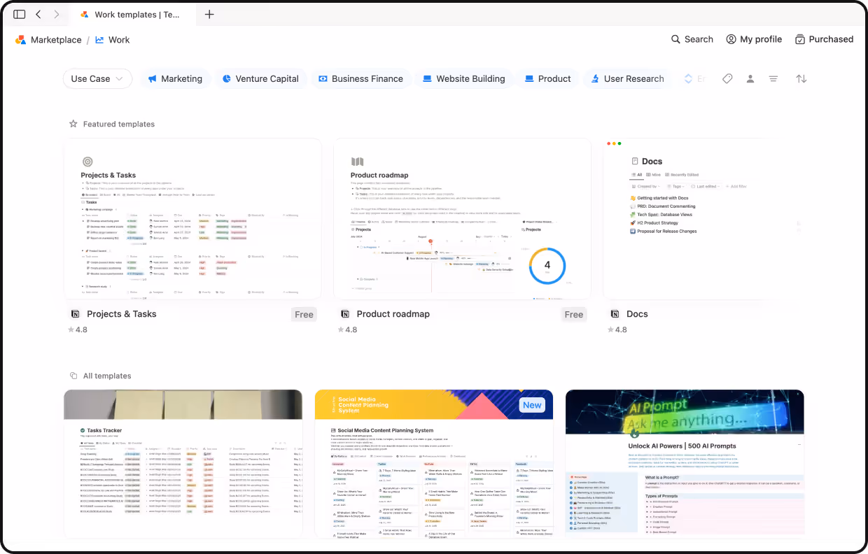 Notion template gallery
