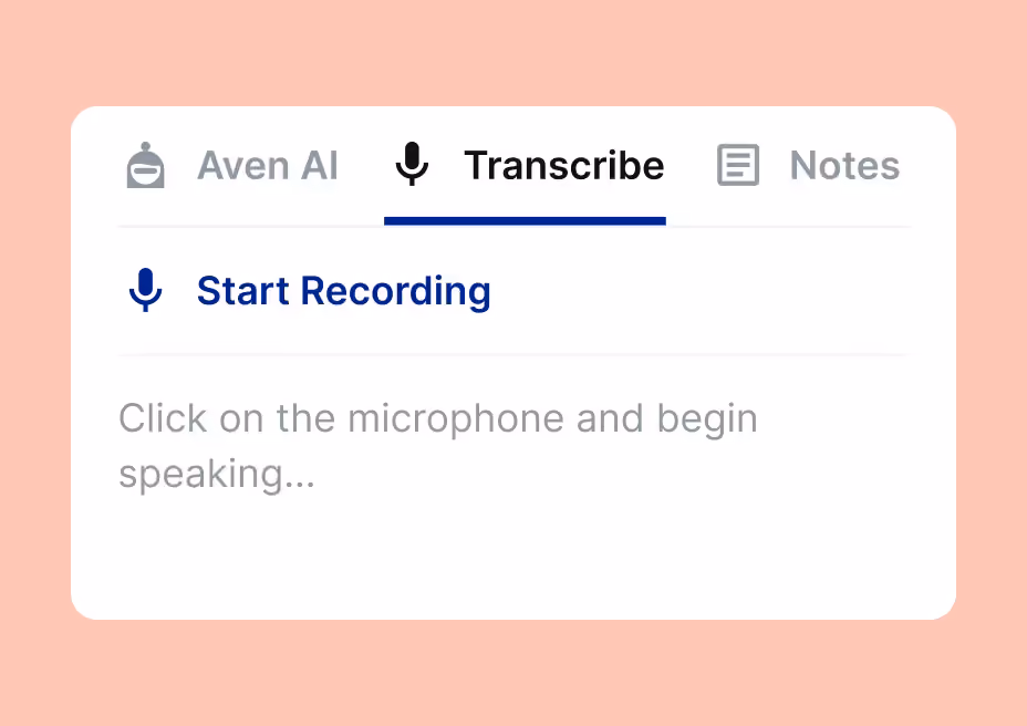 Voice typing panel with a Start Recording button