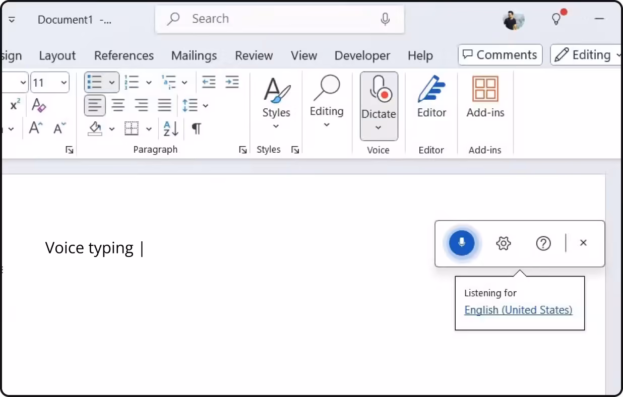 Microsoft Word dictation